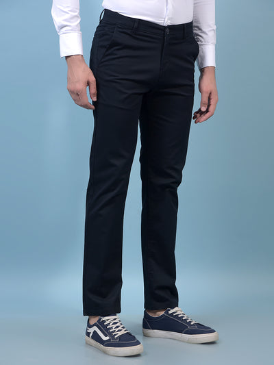 Men's Navy Blue Straight Trousers-Men Trousers-Crimsoune Club