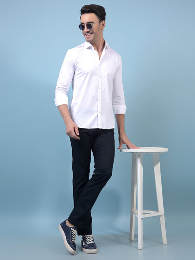 Men's Navy Blue Straight Trousers-Men Trousers-Crimsoune Club