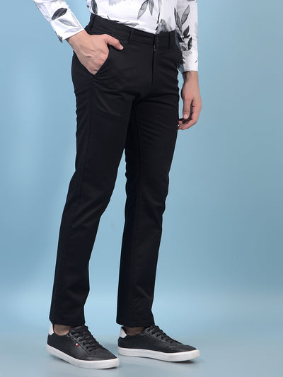 Men's Black Straight Trousers-Men Trousers-Crimsoune Club