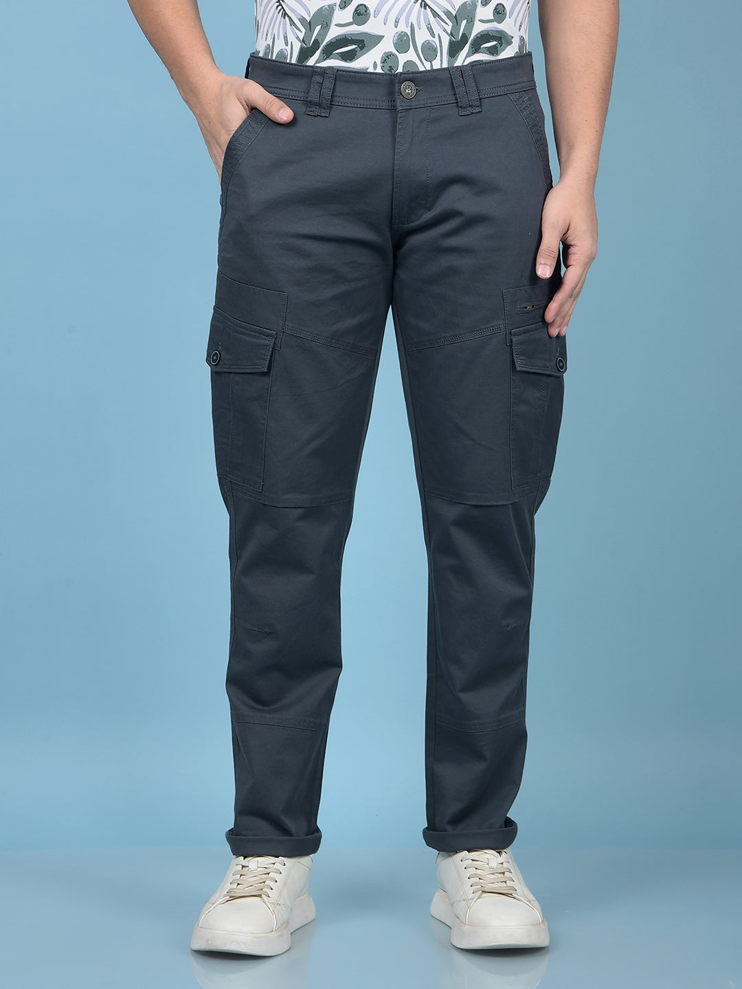 Grey Cargo Trousers-Men Trousers-Crimsoune Club