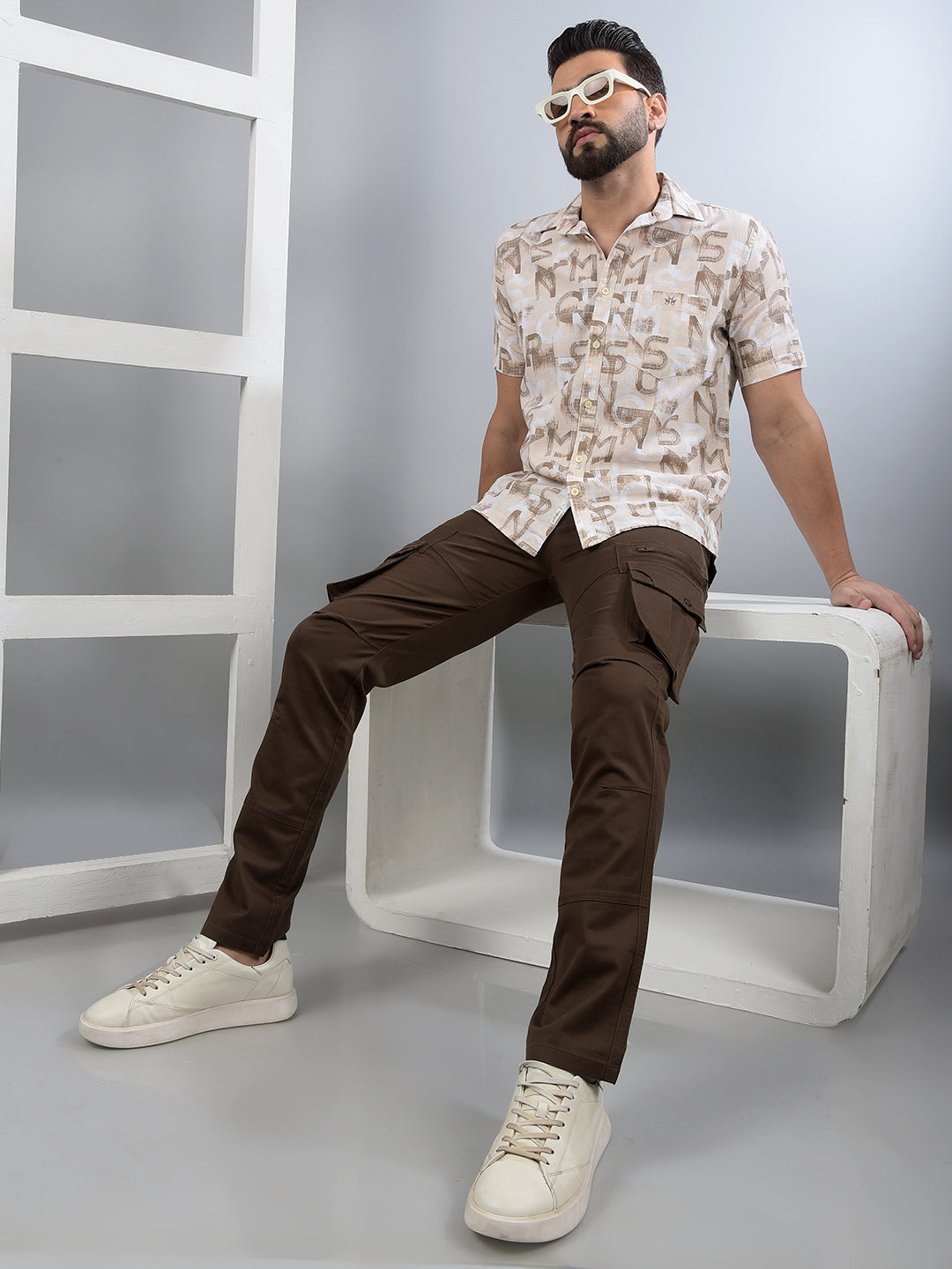 Brown Cargo Trousers-Men Trousers-Crimsoune Club