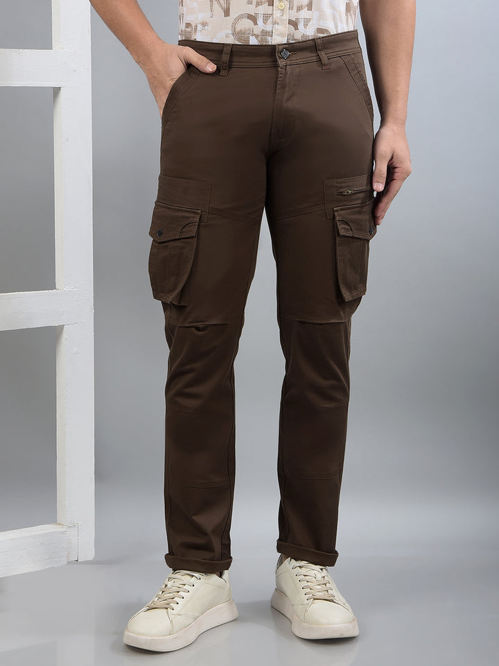 Brown Cargo Trousers-Men Trousers-Crimsoune Club