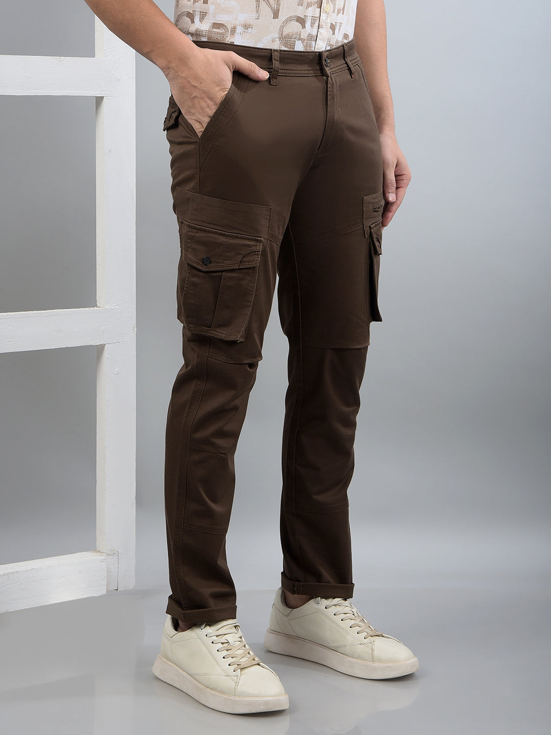 Brown Cargo Trousers-Men Trousers-Crimsoune Club