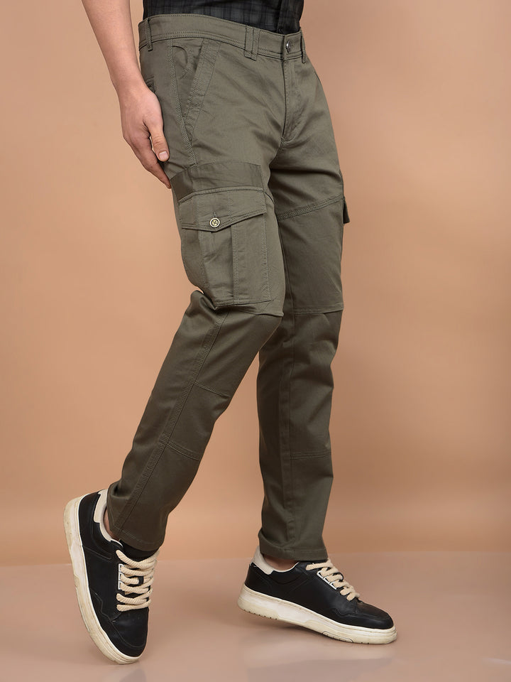 Olive Cargo Trousers-Men Trousers-Crimsoune Club