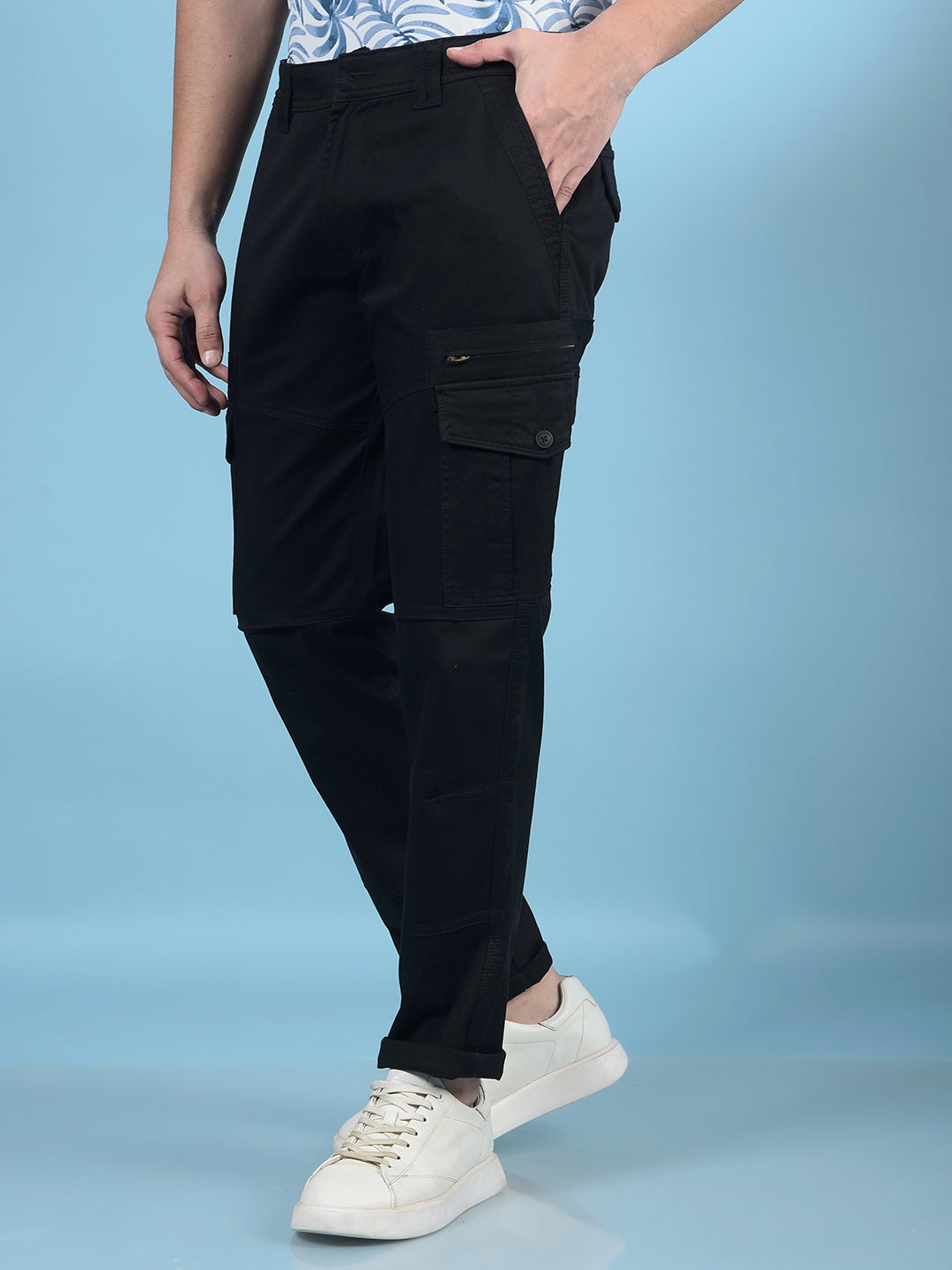 Black Cargo Trousers-Men Trousers-Crimsoune Club