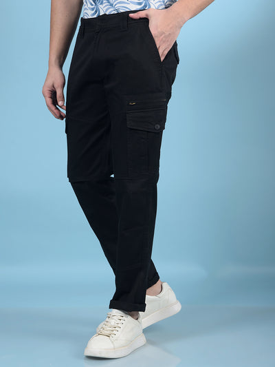 Black Cargo Trousers-Men Trousers-Crimsoune Club