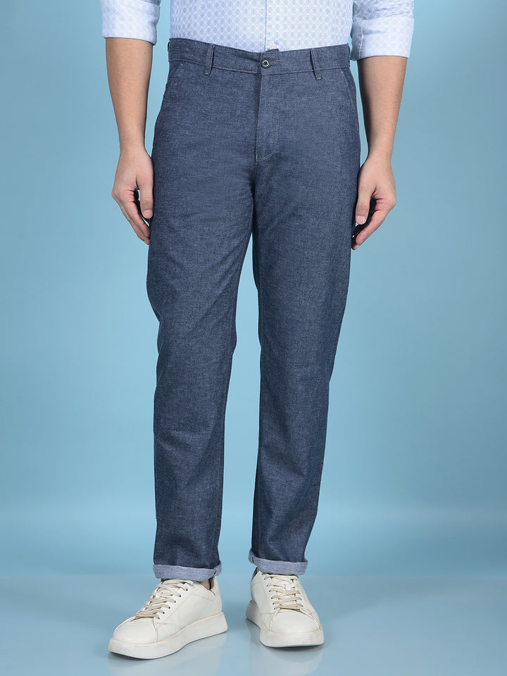 Navy Blue Linen Trousers-Men Trousers-Crimsoune Club