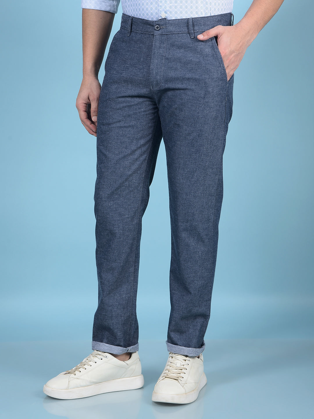Navy Blue Linen Trousers-Men Trousers-Crimsoune Club