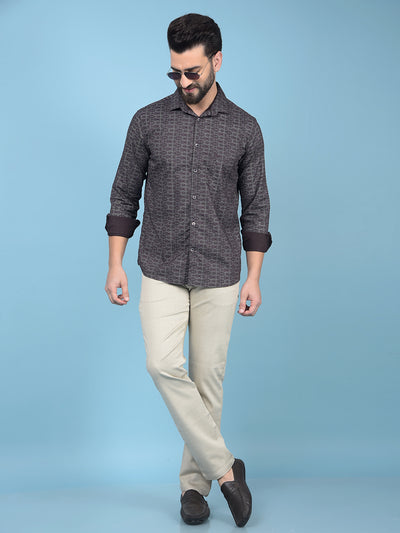 Beige Printed Trousers-Men Trousers-Crimsoune Club