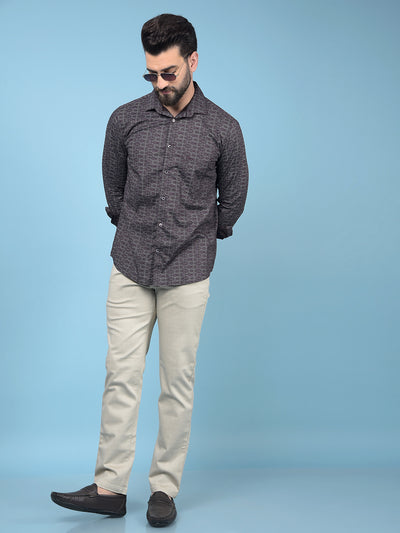 Beige Printed Trousers-Men Trousers-Crimsoune Club