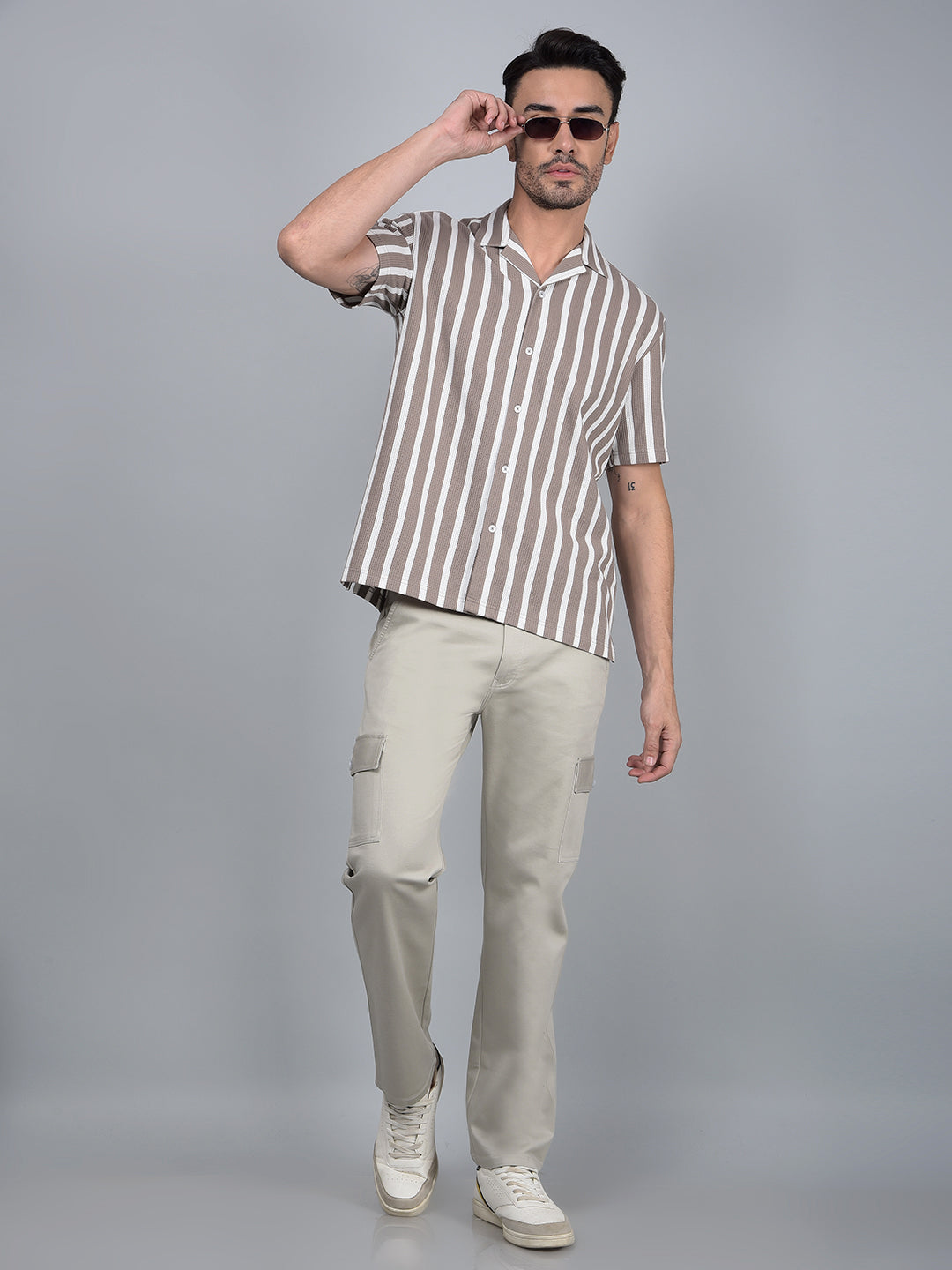 Grey Cargo Trousers-Men Trousers-Crimsoune Club