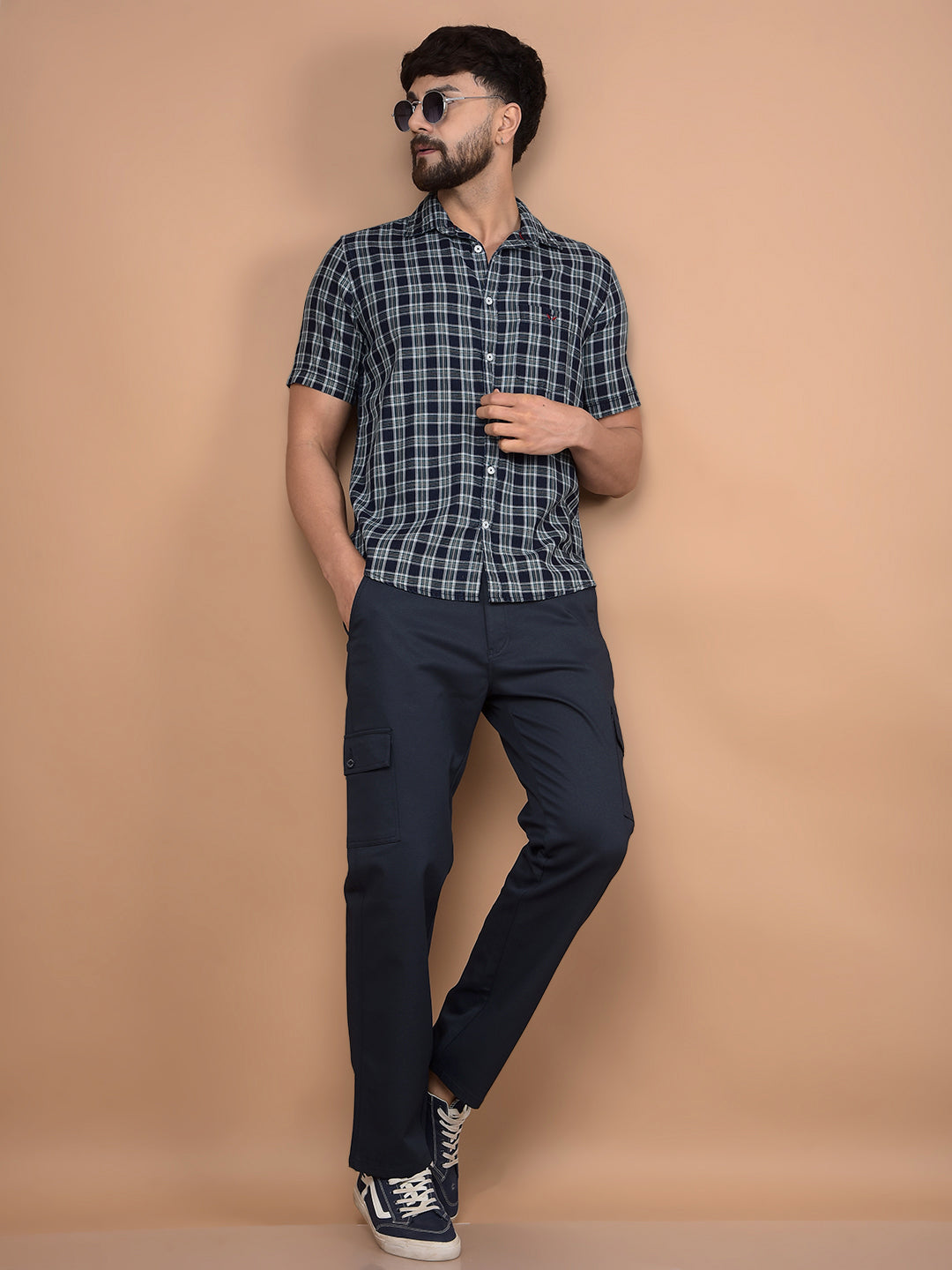 Navy Blue Cargo Trousers-Men Trousers-Crimsoune Club
