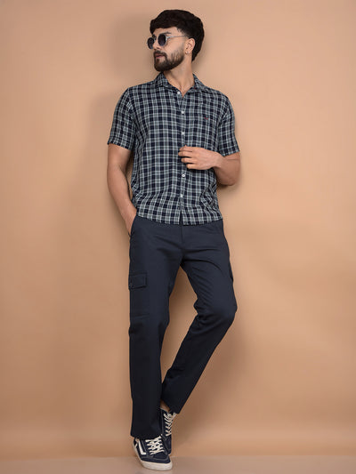Navy Blue Cargo Trousers-Men Trousers-Crimsoune Club