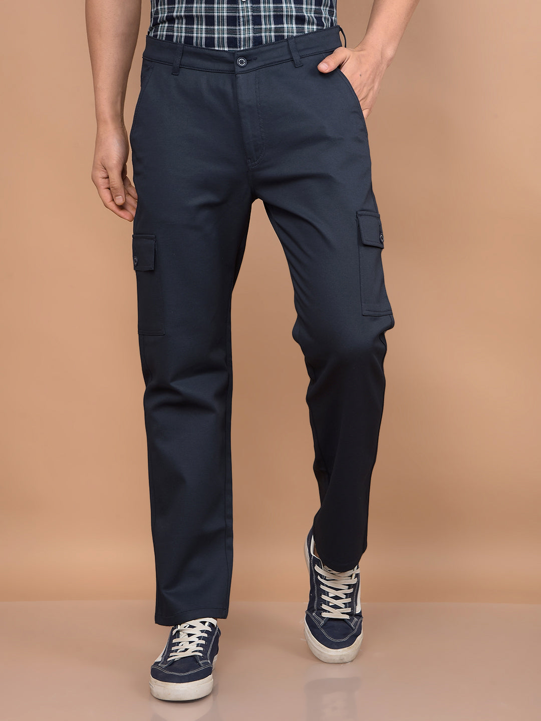 Navy Blue Cargo Trousers-Men Trousers-Crimsoune Club