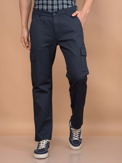 Navy Blue Cargo Trousers-Men Trousers-Crimsoune Club