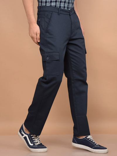 Navy Blue Cargo Trousers-Men Trousers-Crimsoune Club