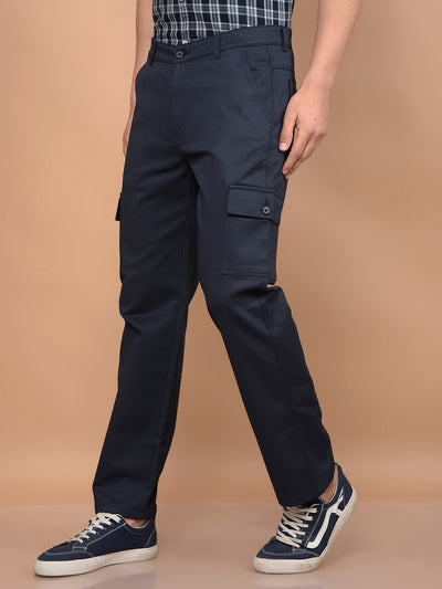 Navy Blue Cargo Trousers-Men Trousers-Crimsoune Club
