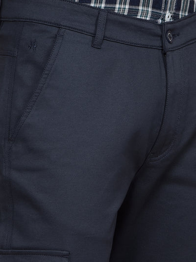 Navy Blue Cargo Trousers-Men Trousers-Crimsoune Club