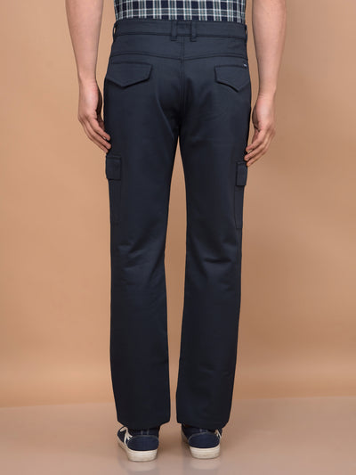 Navy Blue Cargo Trousers-Men Trousers-Crimsoune Club