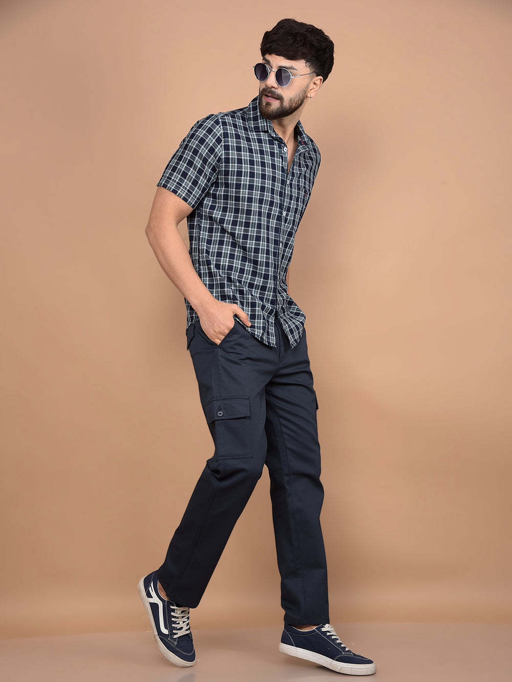 Navy Blue Cargo Trousers-Men Trousers-Crimsoune Club