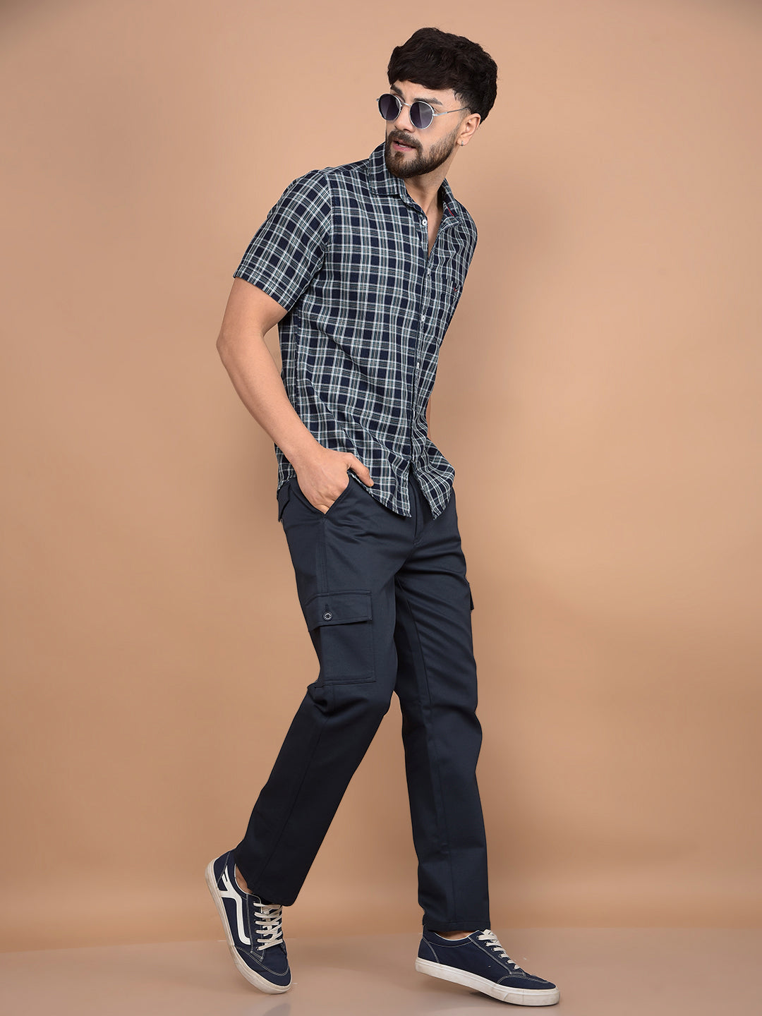 Navy Blue Cargo Trousers-Men Trousers-Crimsoune Club