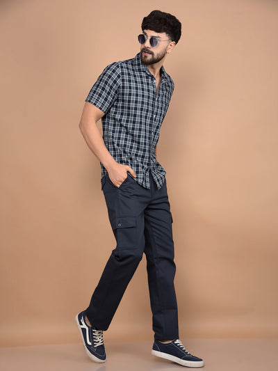 Navy Blue Cargo Trousers-Men Trousers-Crimsoune Club