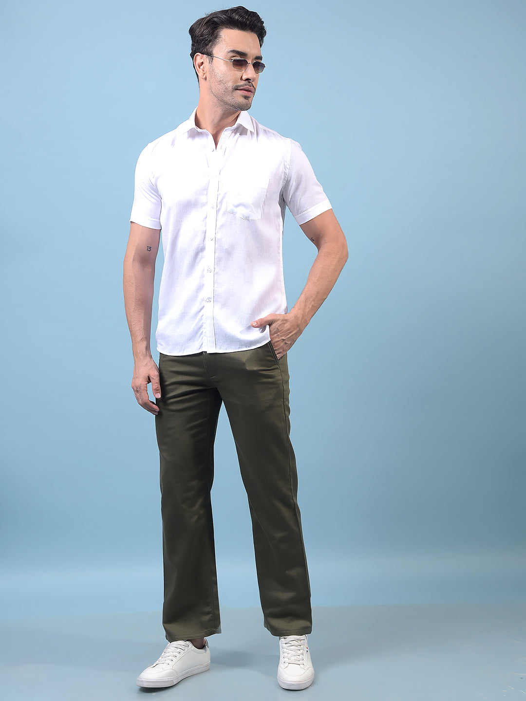 Men's Olive Baggy Trousers-Men Trousers-Crimsoune Club