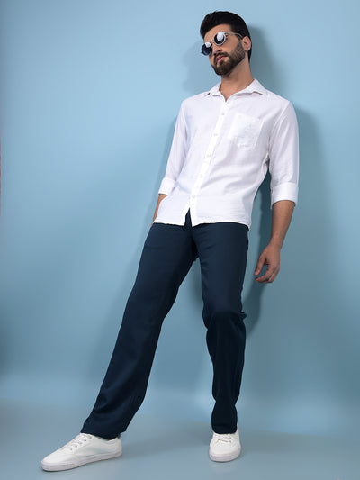 Men's Navy Blue Baggy Trousers-Men Trousers-Crimsoune Club