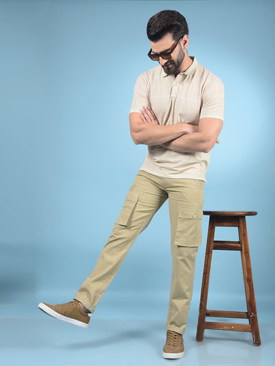 Beige Cargo Trousers-Men Trousers-Crimsoune Club