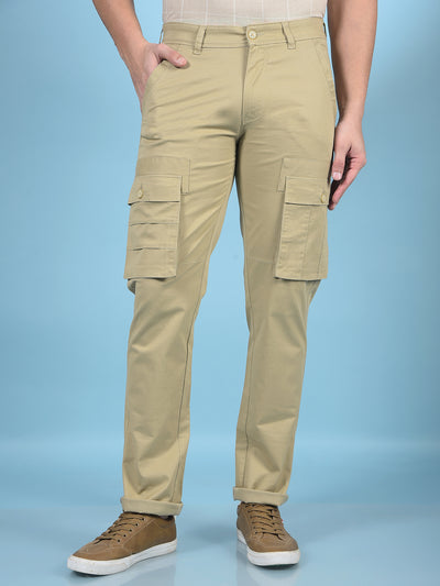 Beige Cargo Trousers-Men Trousers-Crimsoune Club