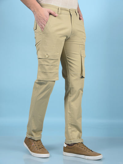 Beige Cargo Trousers-Men Trousers-Crimsoune Club