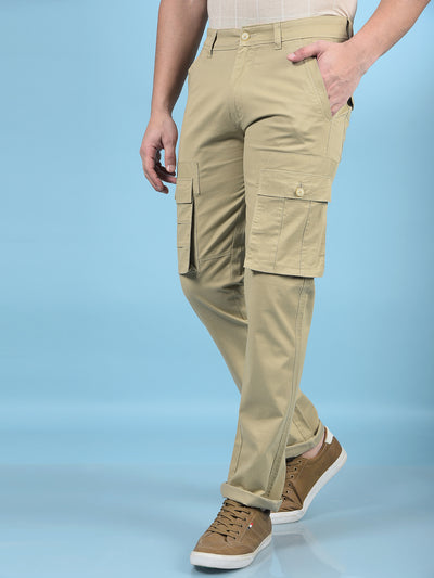 Beige Cargo Trousers-Men Trousers-Crimsoune Club