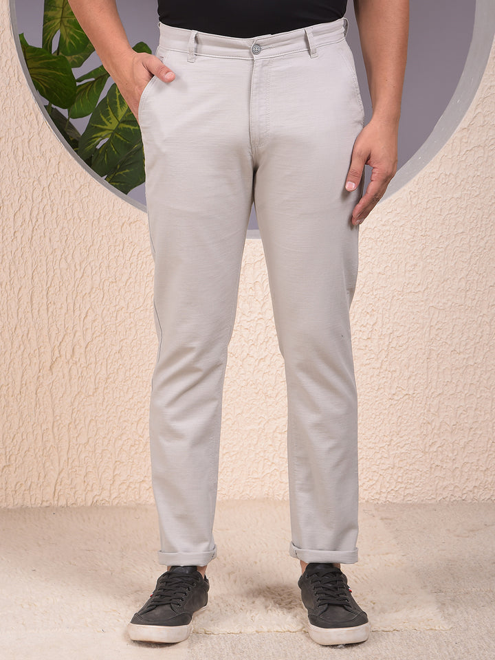 Grey Textured 100% Cotton Trousers-Men Trousers-Crimsoune Club