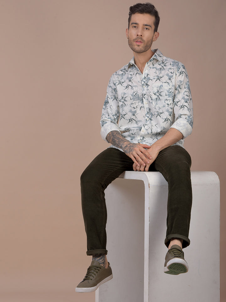 Olive Printed Corduroy Trousers-Men Trousers-Crimsoune Club