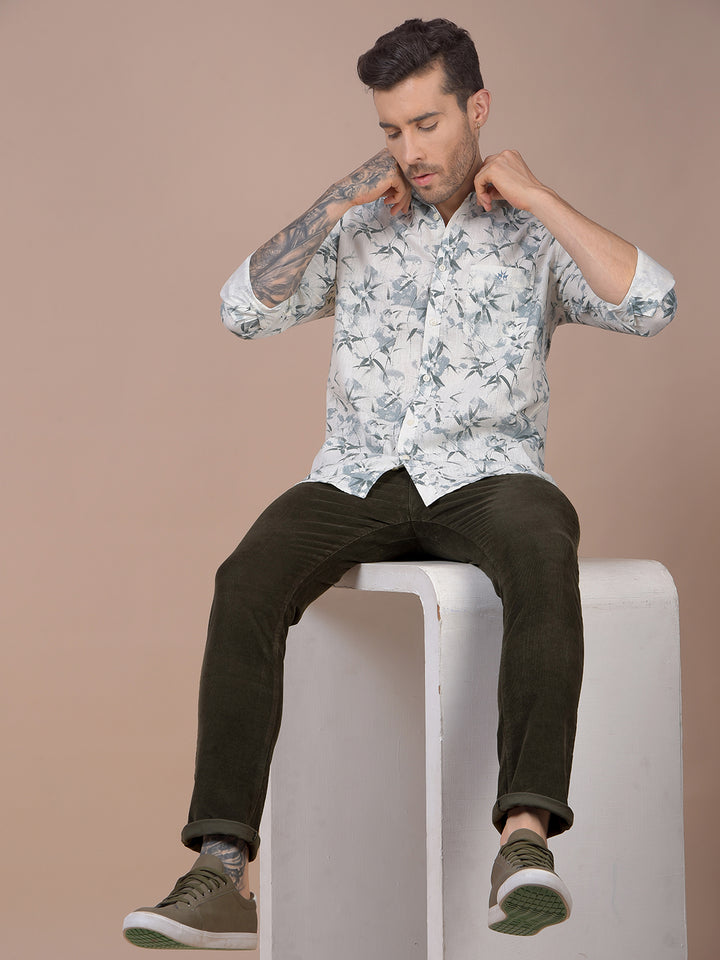Olive Printed Corduroy Trousers-Men Trousers-Crimsoune Club
