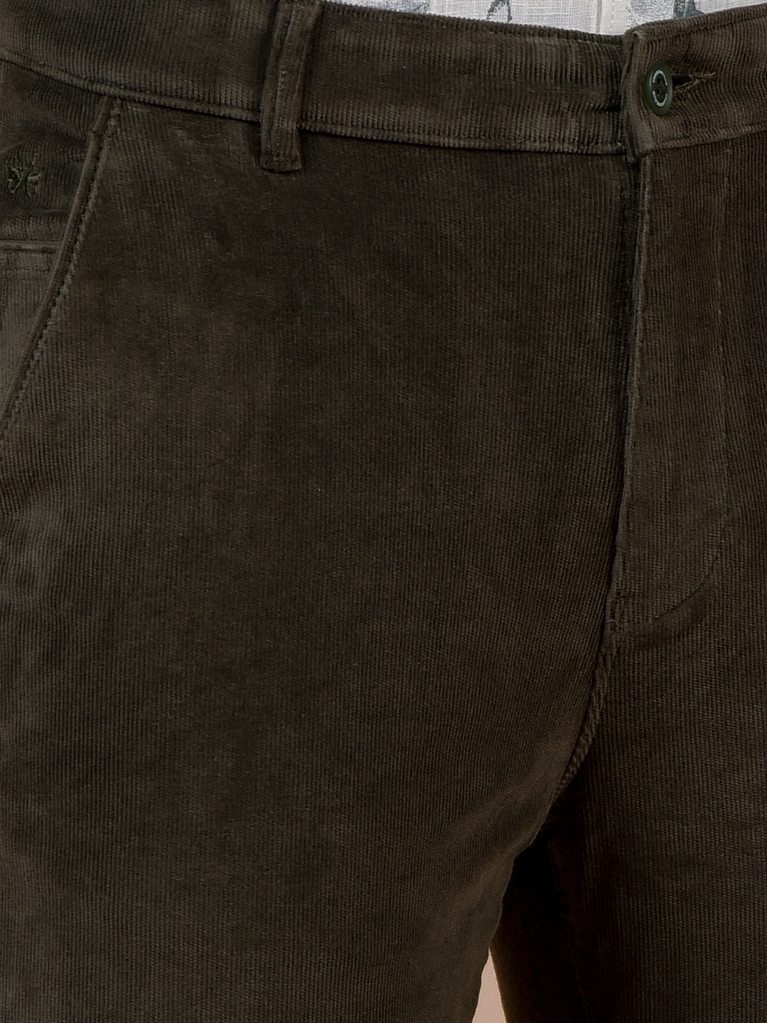 Olive Printed Corduroy Trousers-Men Trousers-Crimsoune Club