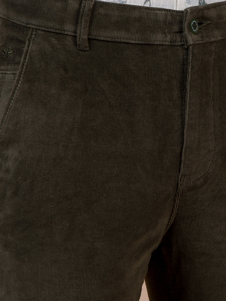 Olive Printed Corduroy Trousers-Men Trousers-Crimsoune Club