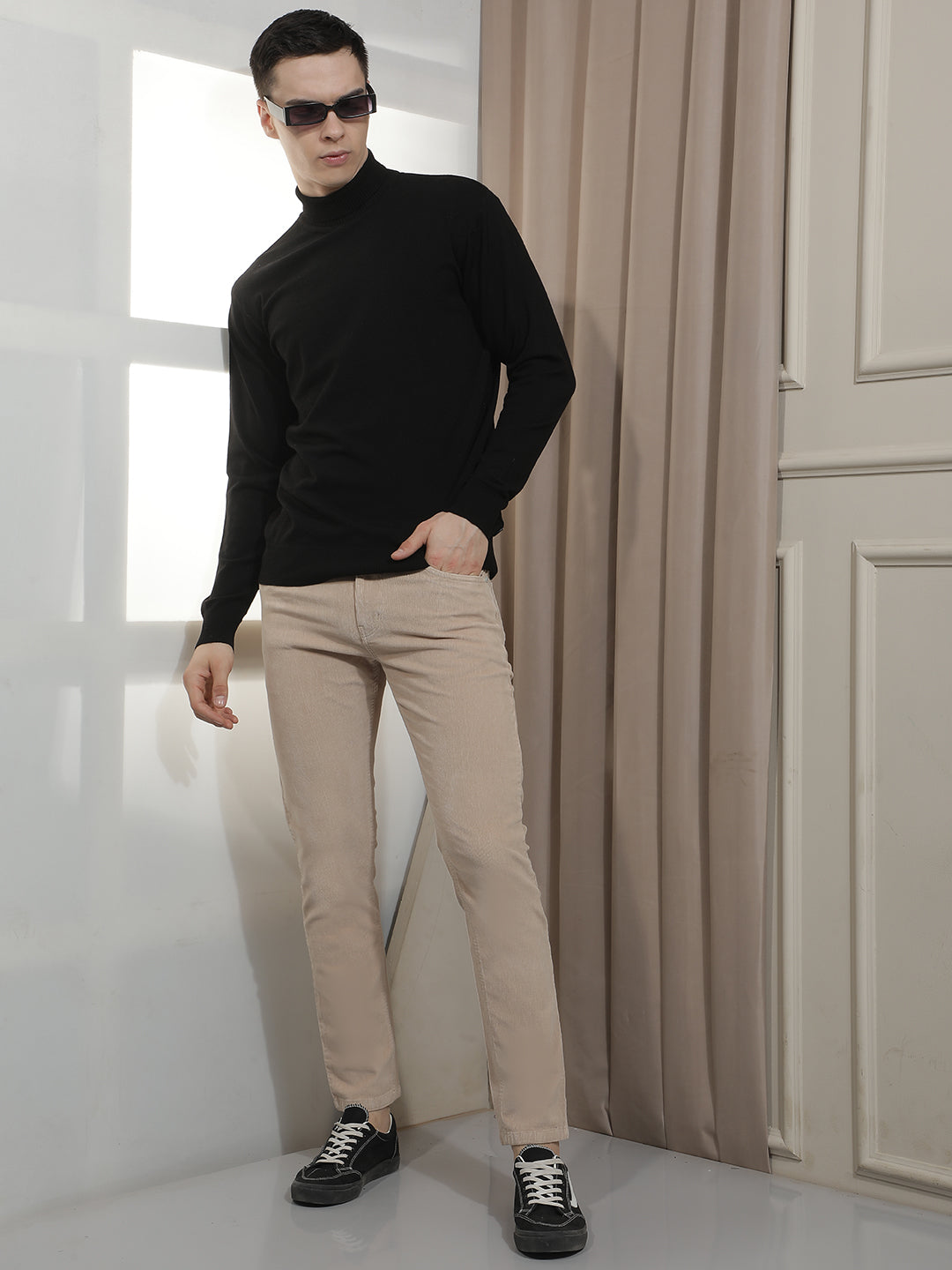 Ridge Beige Corduroy Trousers-Men Trousers-Crimsoune Club