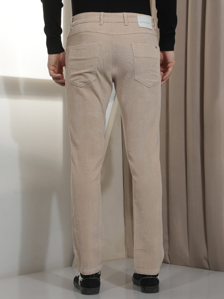 Ridge Beige Corduroy Trousers-Men Trousers-Crimsoune Club