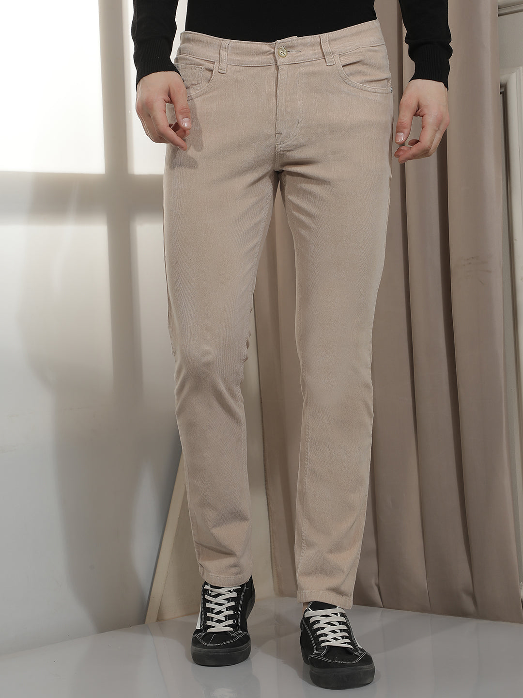 Ridge Beige Corduroy Trousers-Men Trousers-Crimsoune Club