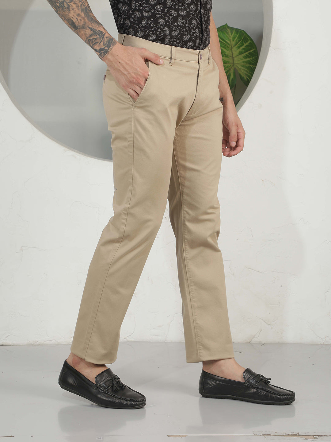 Tailored Latte Beige Straight Trousers-Men Trousers-Crimsoune Club