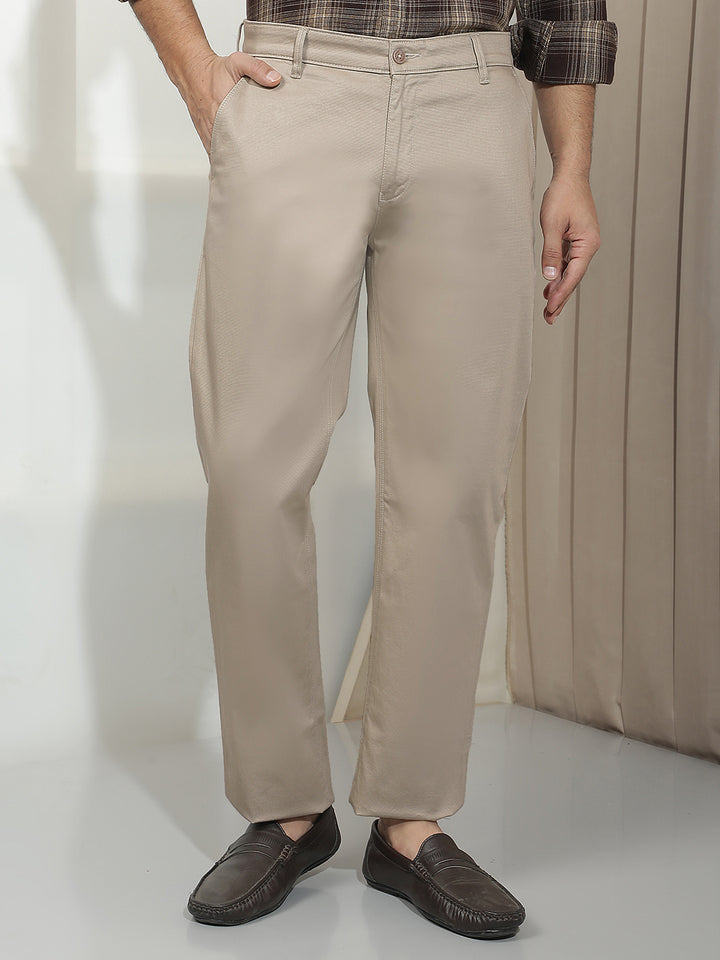 Khaki Dobby Straight Trousers-Men Trousers-Crimsoune Club
