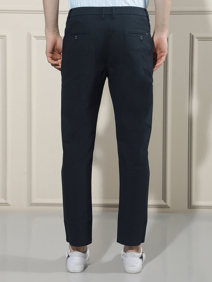 Navy Blue Vertical Stripes Trousers-Men Trousers-Crimsoune Club