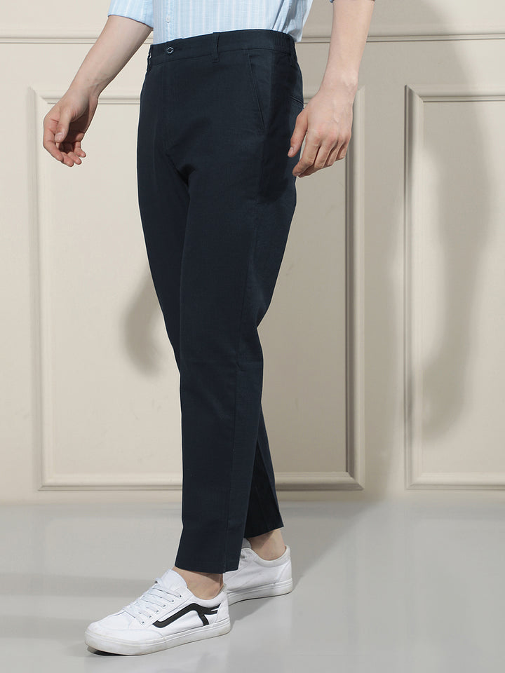 Navy Blue Vertical Stripes Trousers-Men Trousers-Crimsoune Club