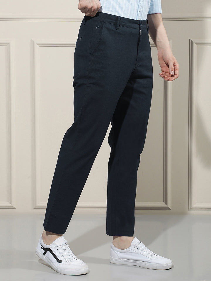 Navy Blue Vertical Stripes Trousers-Men Trousers-Crimsoune Club