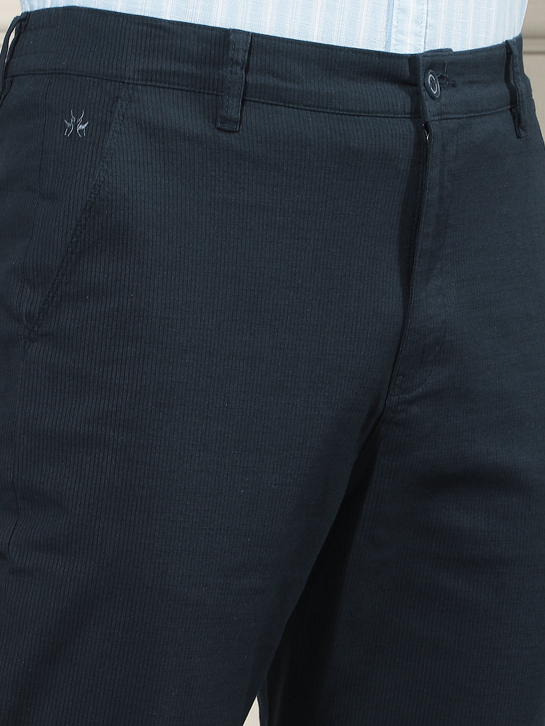 Navy Blue Vertical Stripes Trousers-Men Trousers-Crimsoune Club