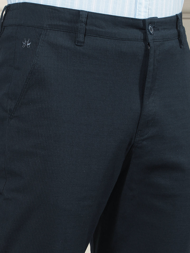 Navy Blue Vertical Stripes Trousers-Men Trousers-Crimsoune Club
