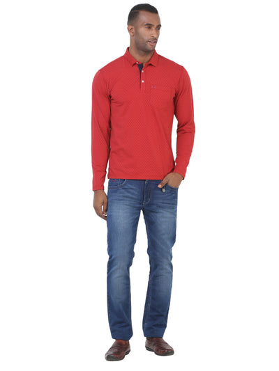 Red Printed Polo T-Shirt-Men T-Shirts-Crimsoune Club