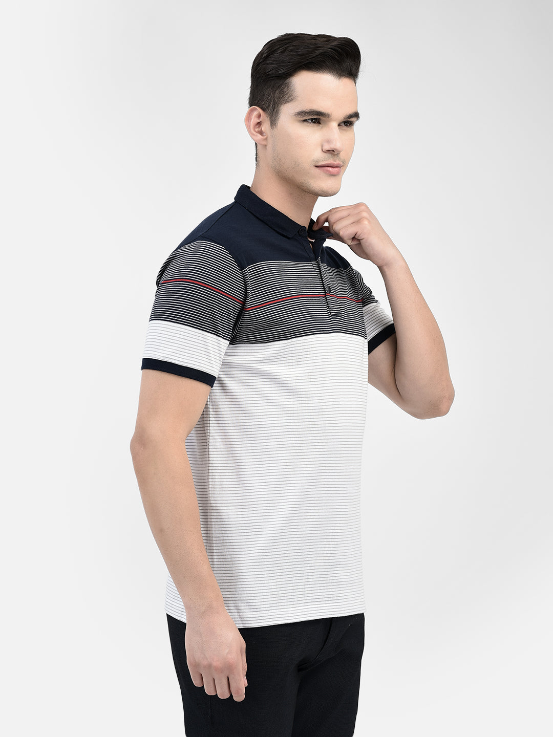 Striped Navy Blue T-Shirt-Men T-Shirts-Crimsoune Club