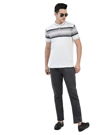 Off White Horizontal Stripes Polo Neck T-Shirt-Men T-Shirts-Crimsoune Club